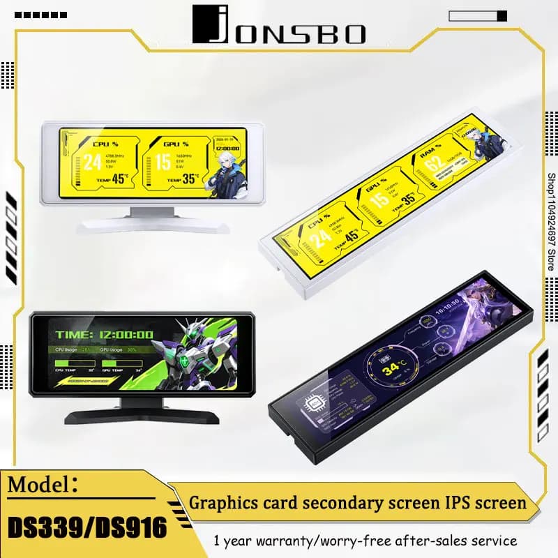 JONSBO DS339/DS916 Schermo Secondario per Scheda Grafica, Display IPS Fai-da-Te per Immagini e Video, Visualizzazione Dati CPU GPU RAM, Nero/Bianco