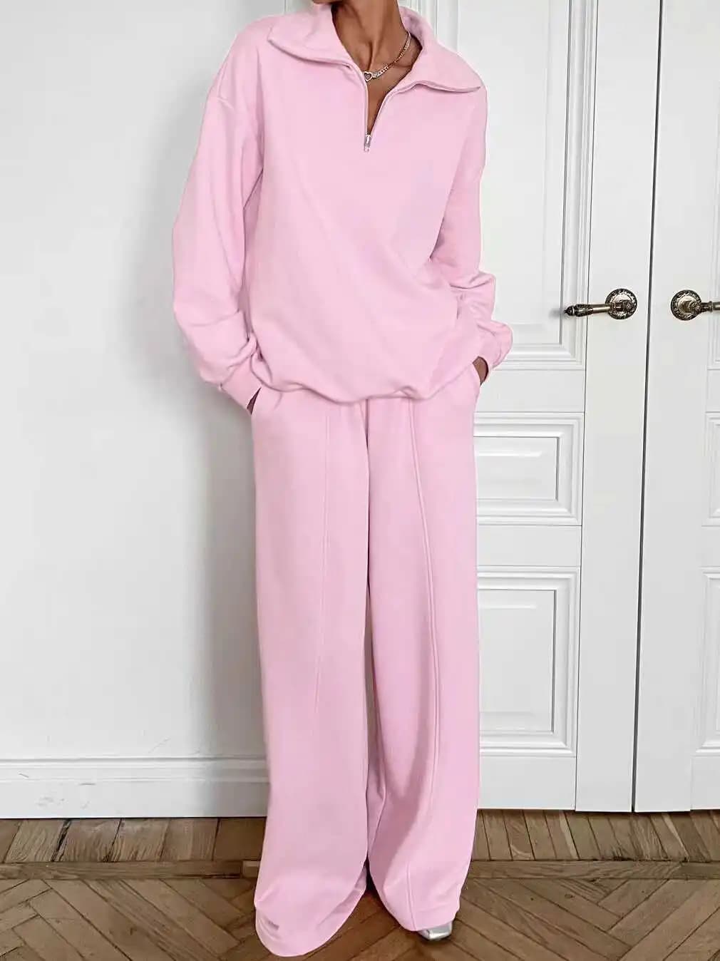 New Set Autumn Two Pieces: Sweatshirt with Collar Largo and High Waist Pants, Comfortable Women's Casual Sports Clothing