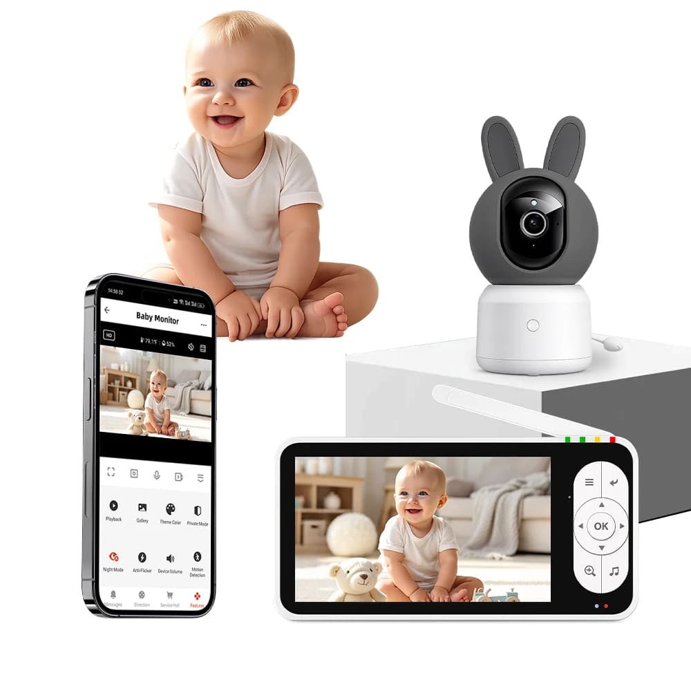 5Inch Tuya APP 720p WIFI IP Dome Camera PTZ Baby Monitor Intercom Nanny Cam VOX Temperature Monitoring Feeding Plan Babysitter