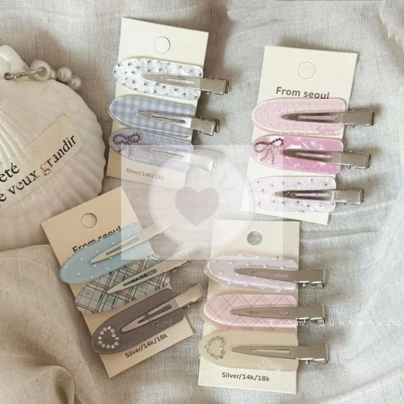 Set di 3 Fermagli per Capelli a Forma di Cuore con Motivo a Griglia e Strass, Senza Lasciare Tracce sulle Tempie, Accessorio per Frangia da Donna, Stile Y2K, Idea Regalo