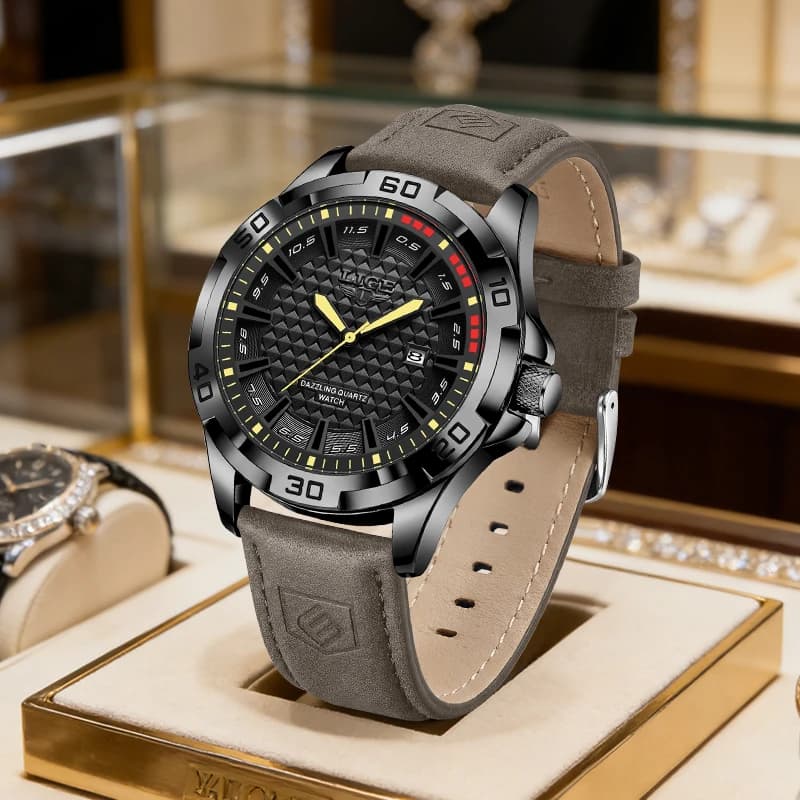 Men's Watch LIGE Original Design, Luxurious, Waterproof, Bright, With Date Automatic, Leather Strap, Men's Gift