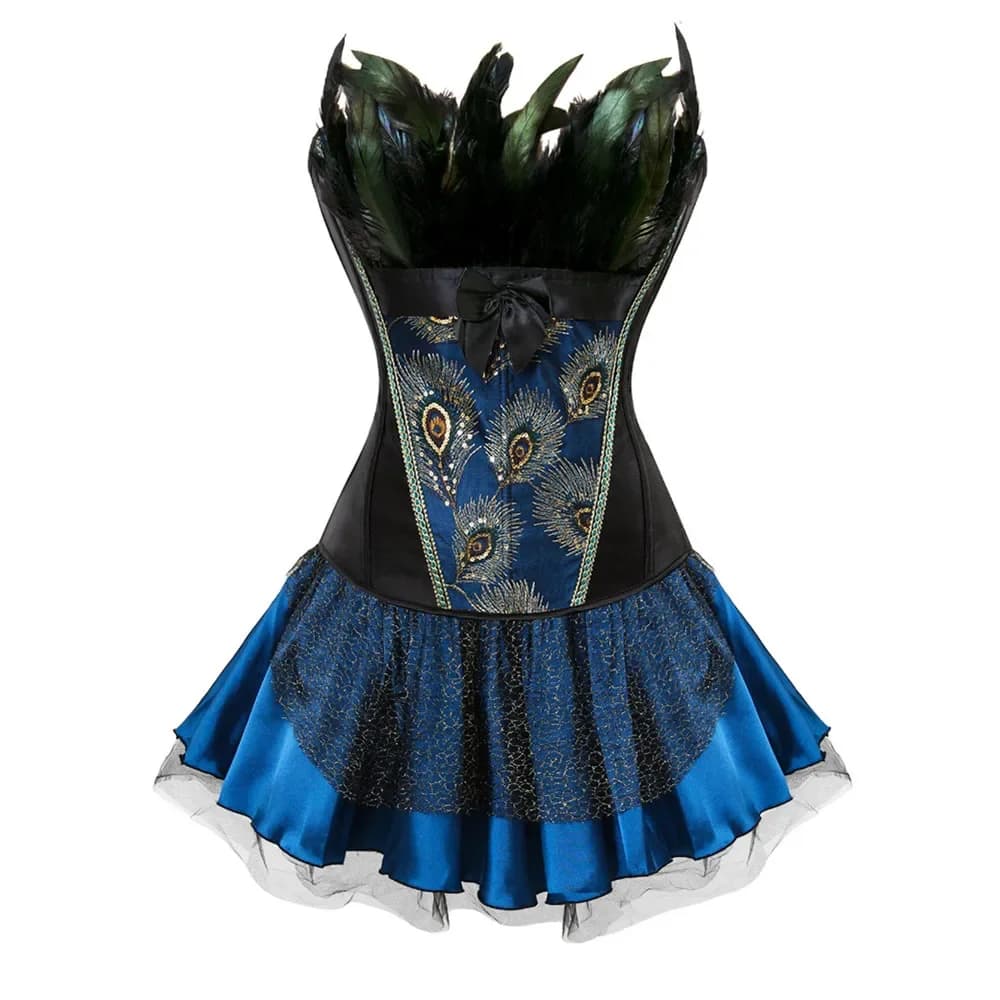 Abito corsetto gotico Steampunk Pavone Glitter Bustier Lace Up Corpetto Tutu Burlesque Costume Carnevale Party Outfit Plus Size