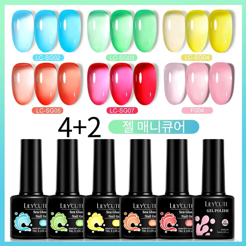 LILYCUTE 6Pcs 7ML Jelly Glass Gel smalto per unghie Set vernice blu mare Semi-trasparente Nail Art vernice Gel UV Semi permanente