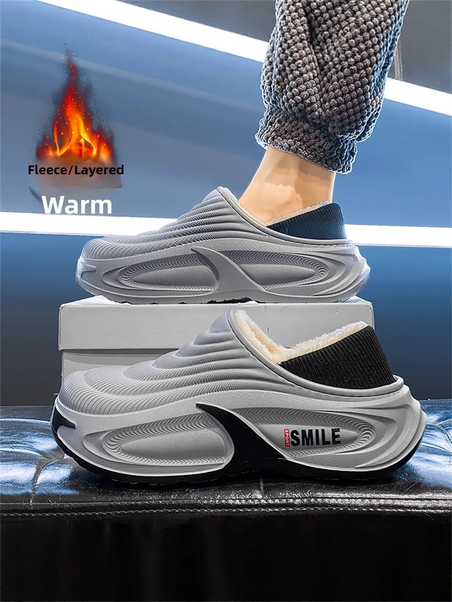Pantofole da uomo in cotone, invernali, in pile ispessito, calde, per uso domestico, impermeabili, antiscivolo, con fondo morbido, stile casual