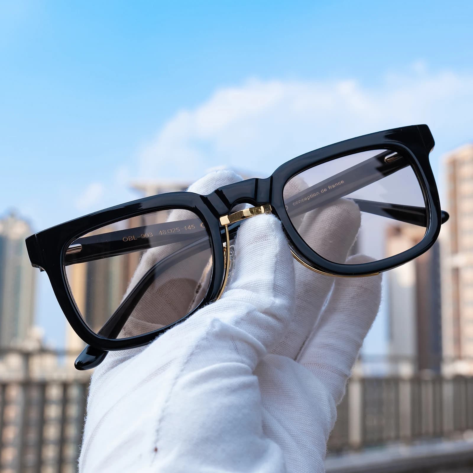 OBLVLO Occhiali da sole con montatura in fibra di acetato nero di lusso Protezione 400UV Occhiali da sole moda unisex con lenti marroni quadrate