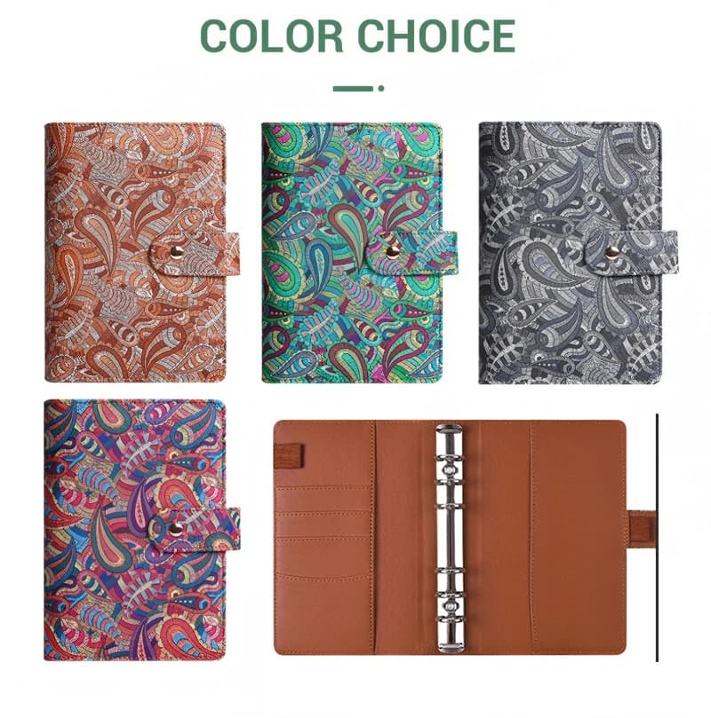 Nuovo raccoglitore A6 per notebook ricaricabile a 6 anelli, pianificatore di budget per carta di riempimento A6, fogli sfusi in pelle PU con chiusura a bottone