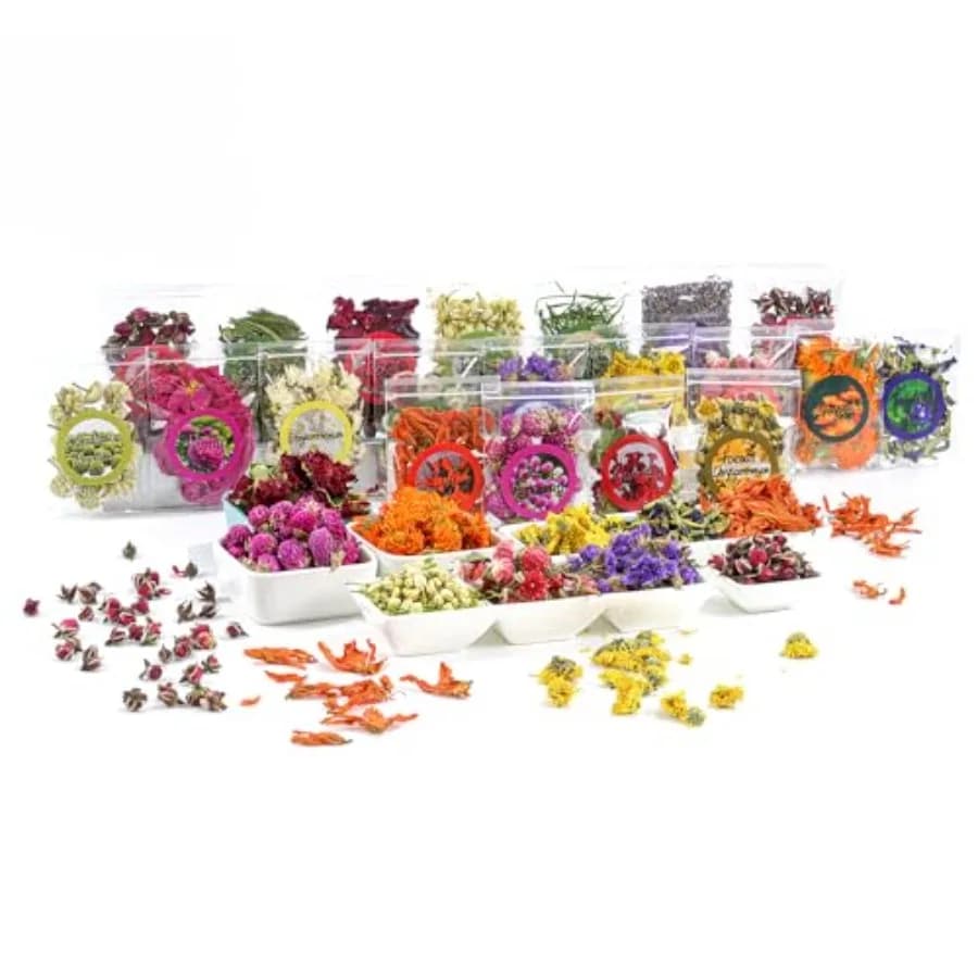 Kit di Frutta e Fiori Essiccati Naturali per Creazioni Fai-da-Te - 25 Sacchetti, Ideale per la Produzione di Saponi, Candele, Gioielli in Resina, Bombe da Bagno
