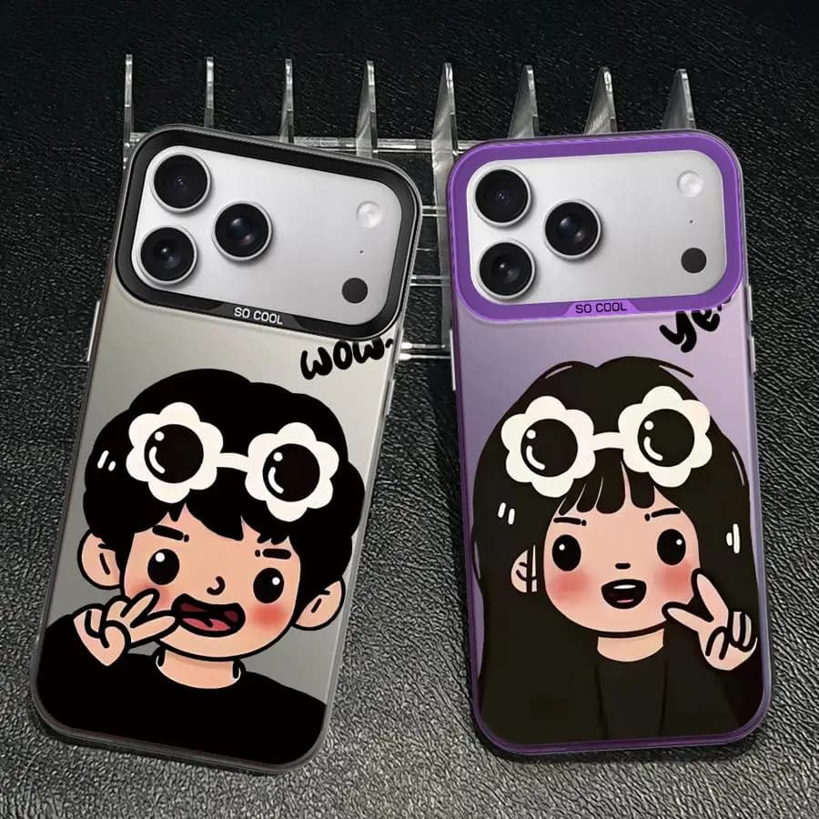 Cover Posteriore per iPhone 17 Pro Max 13 11 XR 14 16e Air 12 15 Plus XS 16 con Design Cartone Animato Coppia Carina