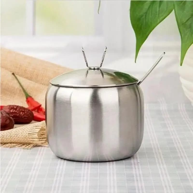 Nuovo Set di 3 Pezzi Utensili da Cucina a Forma di Mela in Acciaio Inox Contenitori per Spezie Sale Zucchero con Cucchiai