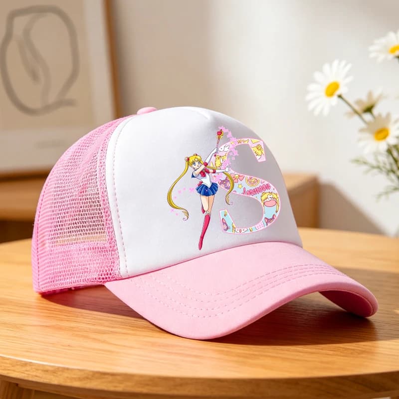 Sailor Moons Baseball Cap Girls Women Anime Letter A-Z Sun Hat Summer Breathable Mesh Sunbonnet Outdoor Sports Headgear Gift New