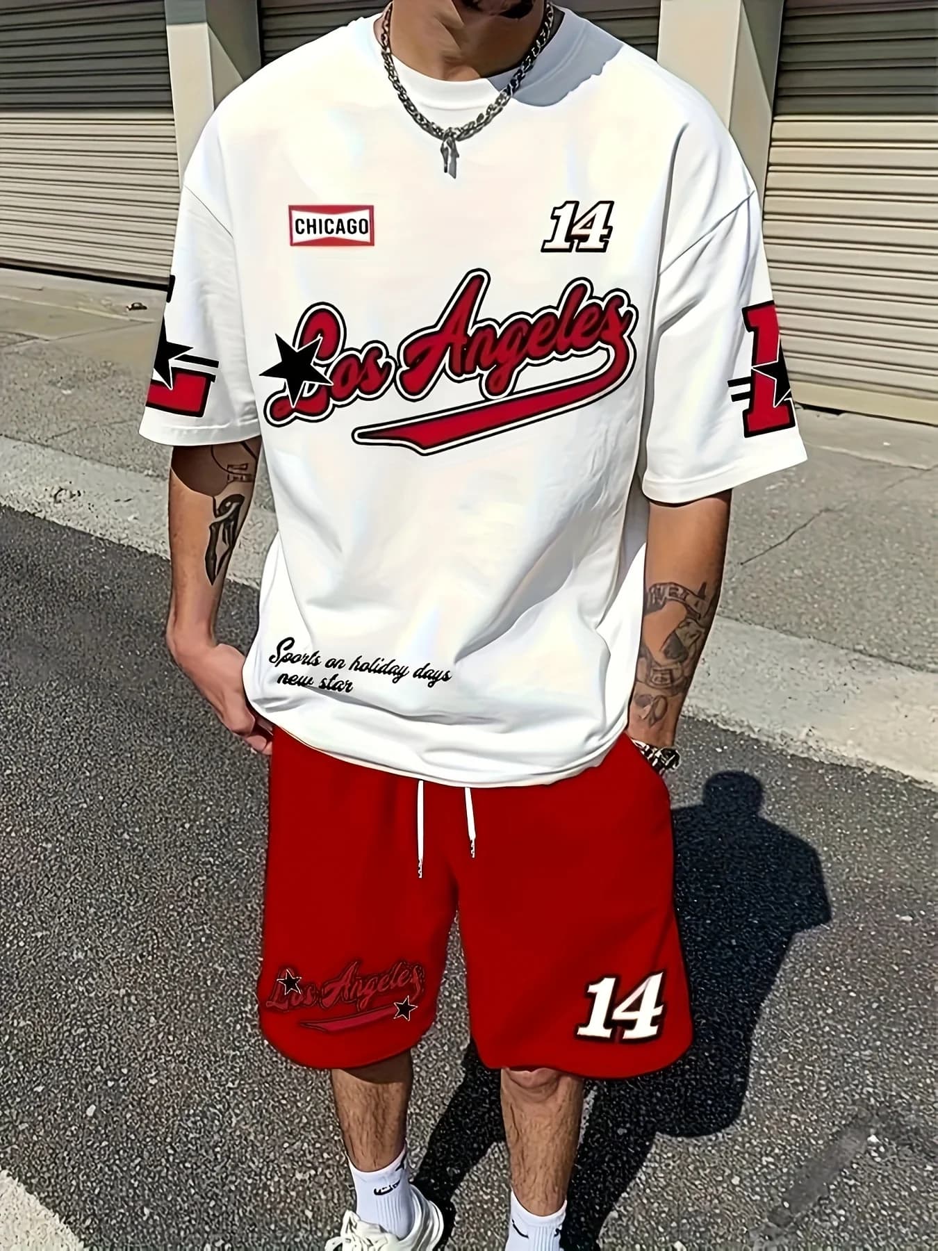 New Men's Casual Sporty Set 2026: Oversize T-Shirt with 3D Printing and Y2K Style Coordinated Shorts