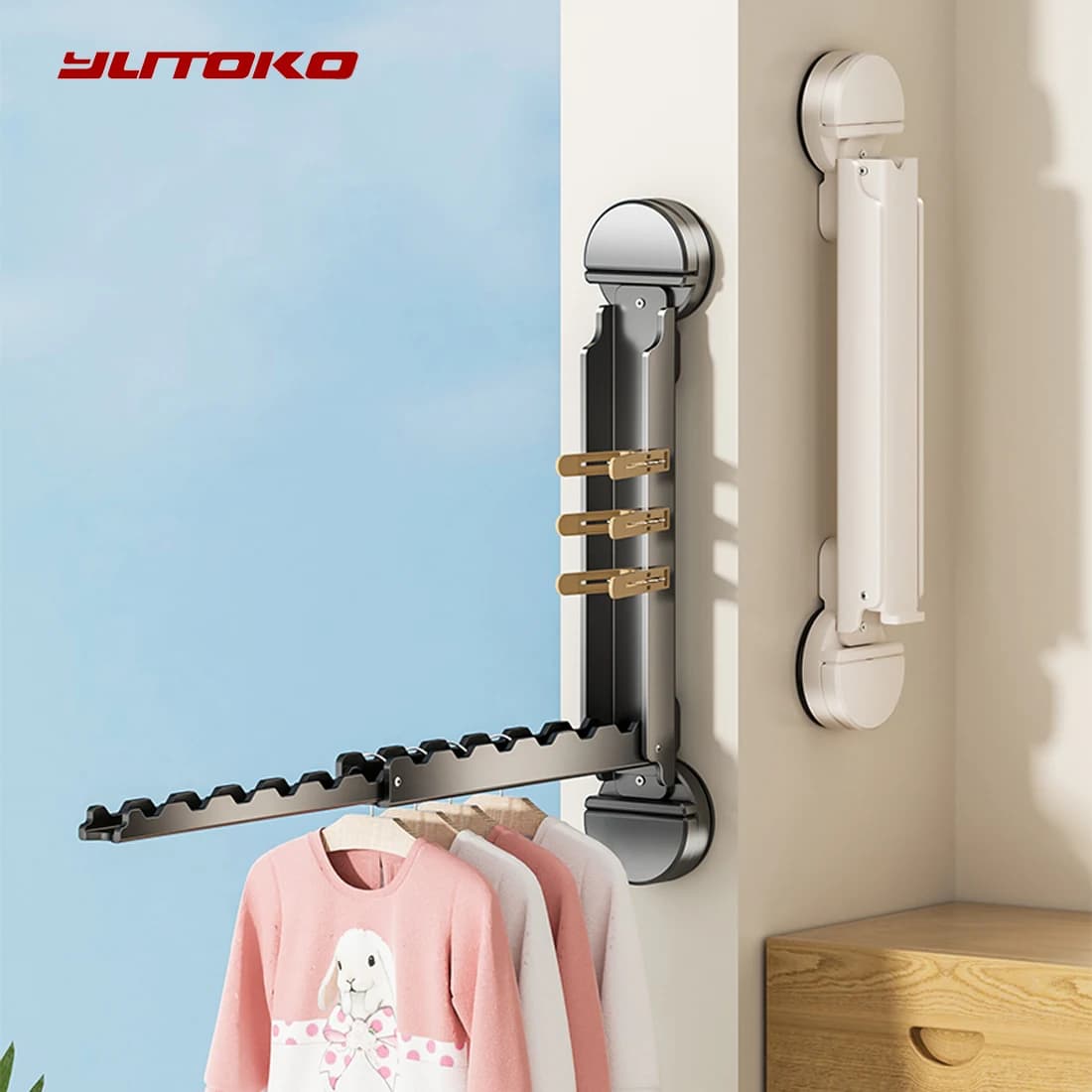 Expandable hanger without drill Nordic Sle Storage organizer for adult balcony Metal material Foldable hanger without trace