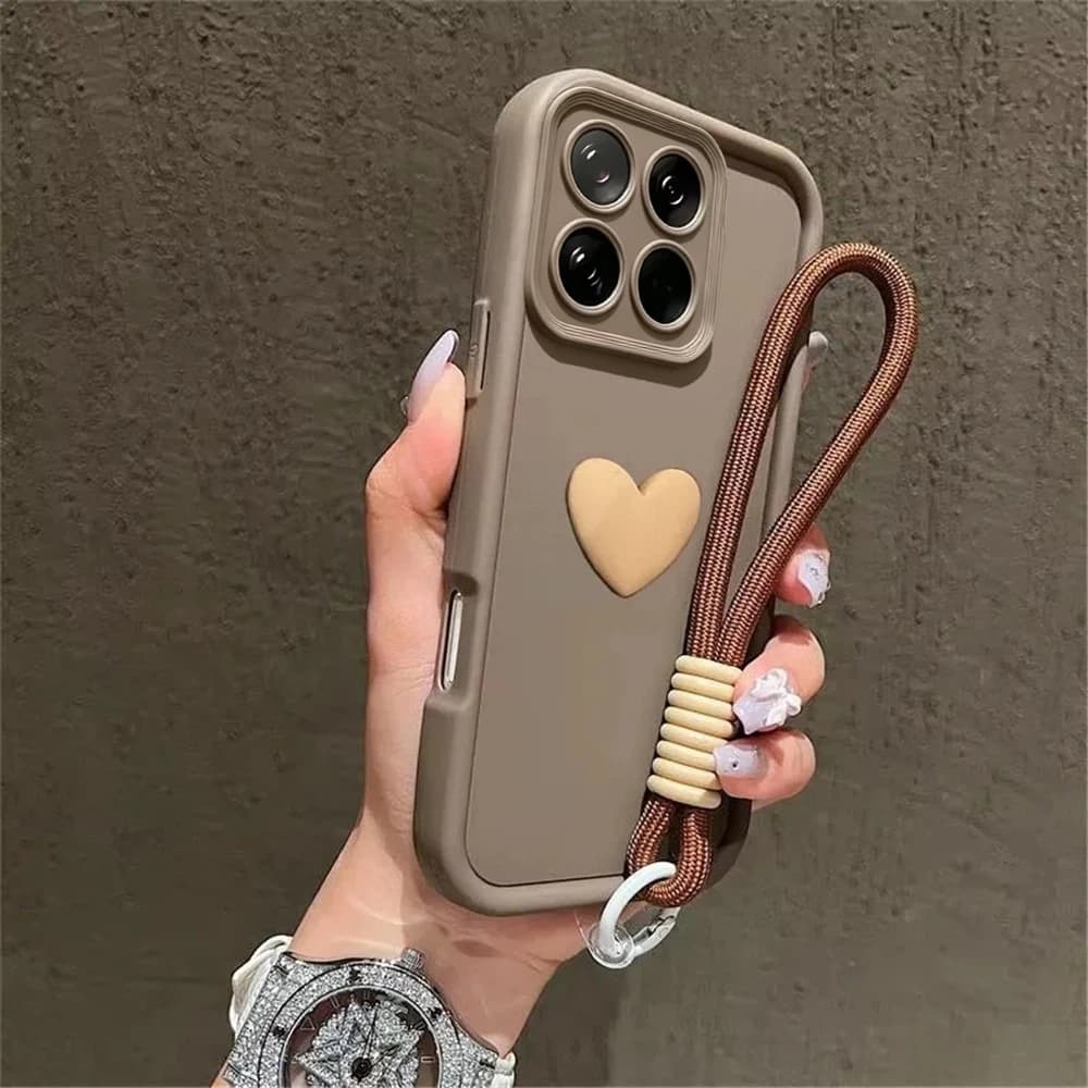 3D Love Heart Phone Case For Honor 600 Lite 400 Smart 200 100 90 80 70 60 50 Pro Lanyard Wrist Strap Matte Soft Silicone Cover