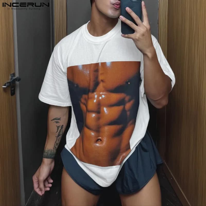 INCERUN Men T Shirt 3D Print O-Colle Sleeve Short Summer Casual Maschile Tee T-shirts Trained Streetwear 2025 Fashion Men Clothing S-5XL