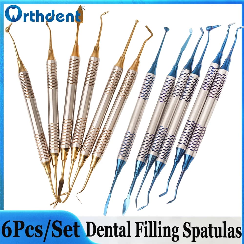 Set di 6 Spatole per Composito Dentale a Doppia Testa, Strumenti per Restauri con Punta Placcata in Titanio