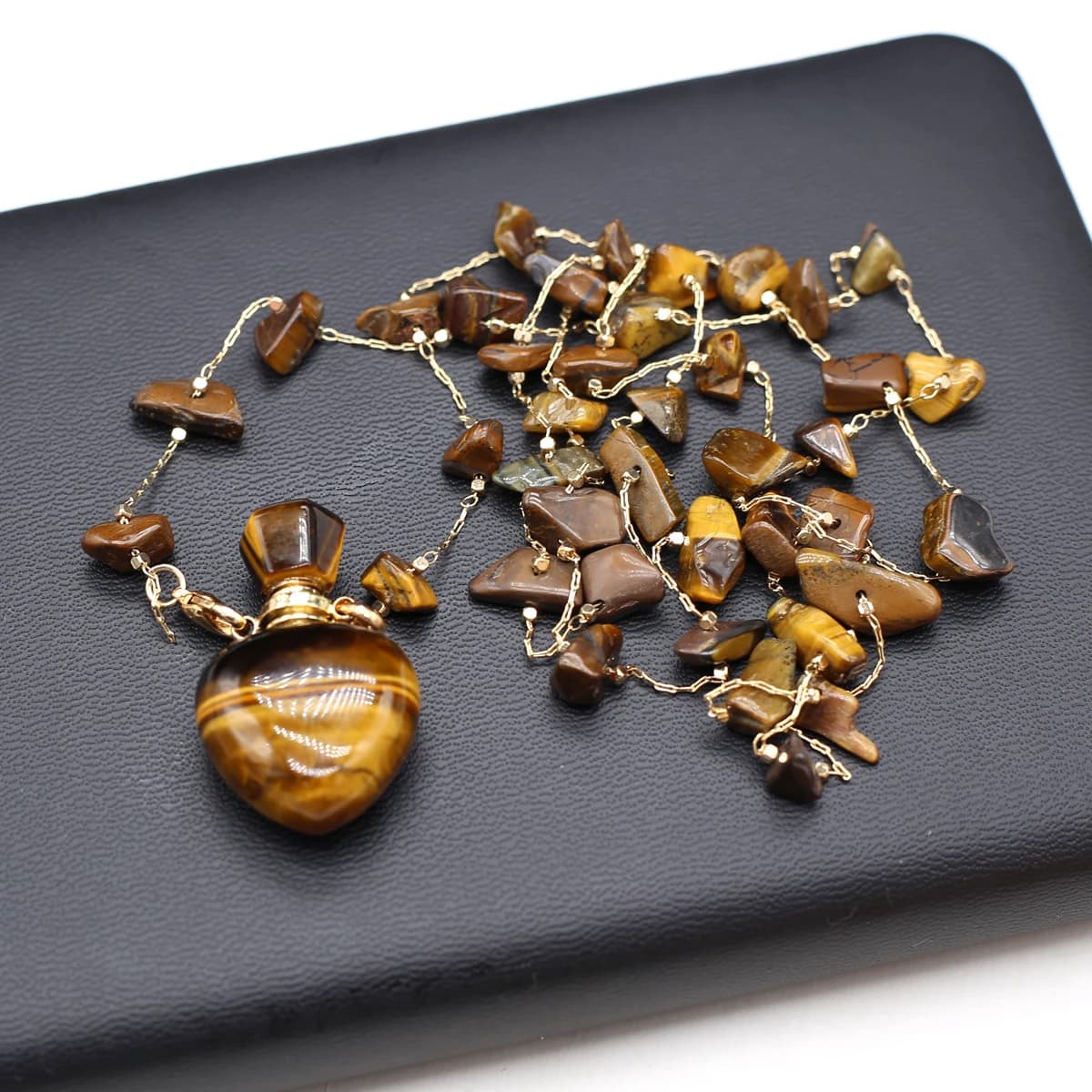 Ciondolo per bottiglia di profumo in agata naturale energetica, ornamento, ciondolo in pietra occhio di tigre, diffusore di olio essenziale per regalo per feste Jewerky