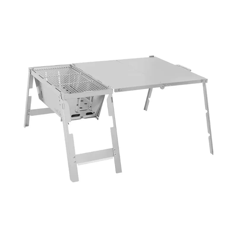 Set da Campeggio Portatile in Acciaio Inox con Griglia BBQ a Carbone Pieghevole e Tavolo per Picnic e Viaggi