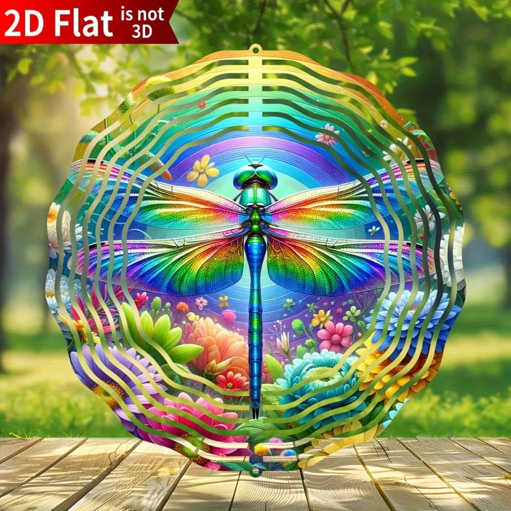 Dragonfly Wind Chimes 2D Flat Metal Rotator Outdoor Garden Decor Unique Valentine Gift for Home Patio Art Ornament