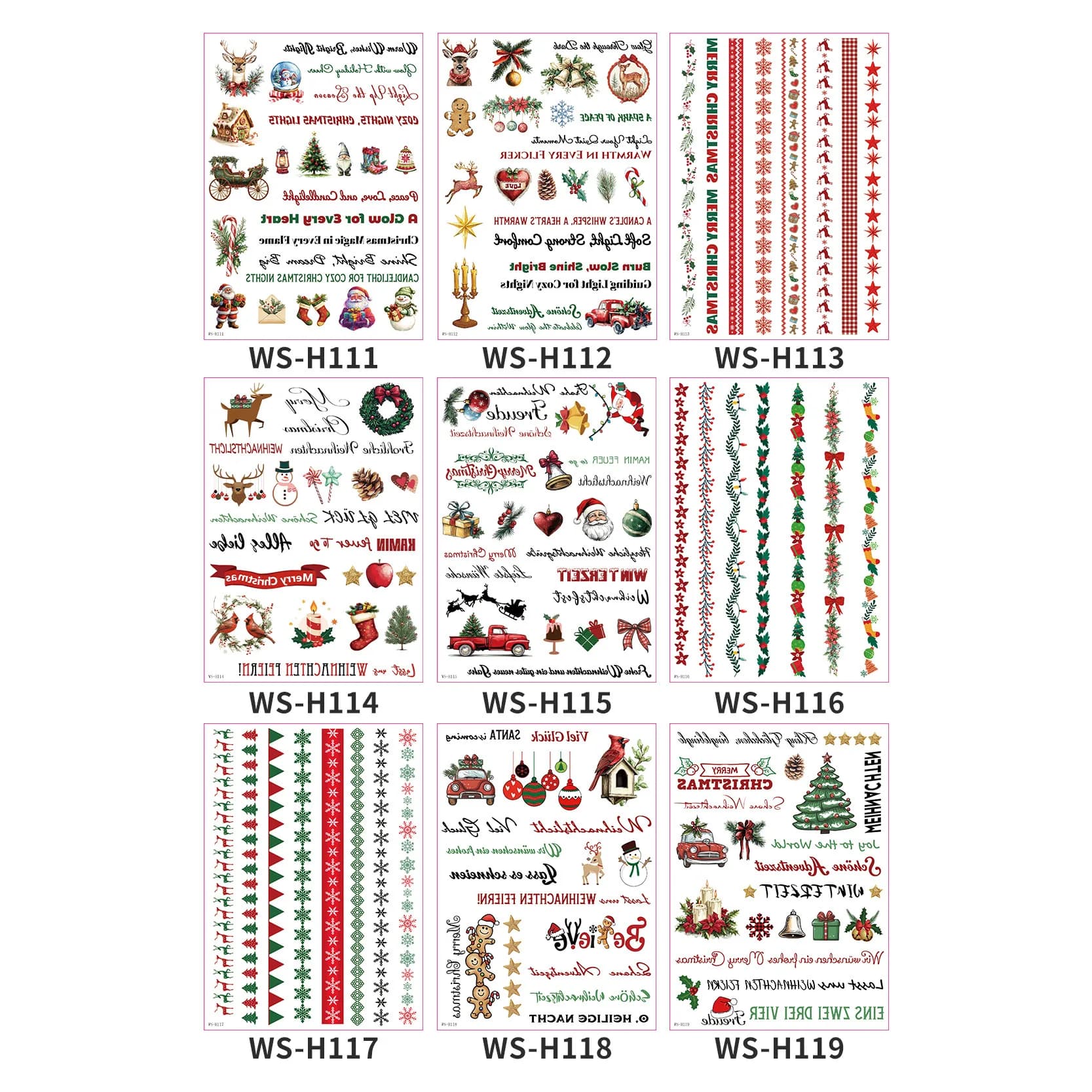 A Multipurpose Xmas Decorative Decals Easy To Apply Tattoo Stickers for Candles & Windows Ornaments for Home Christmas Party