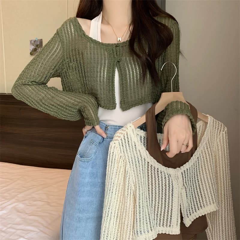 Retro 2025 Summer New Version Korean Sle Design Hollow out Cover up + Ne Hanging Small Vest Faion Set Women