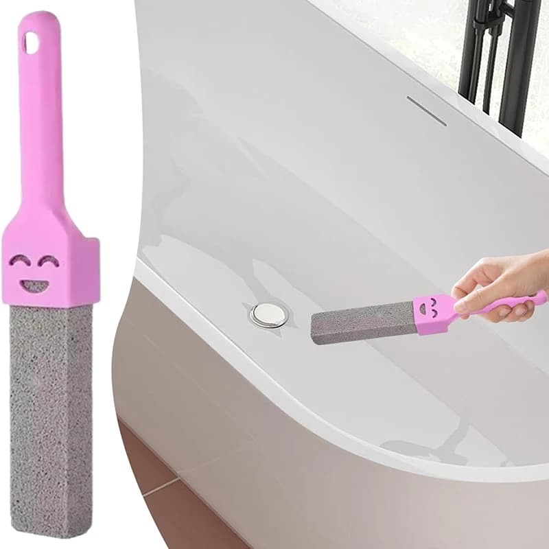 Spazzola Portatile for Cleaning of the toilet in Pietra Pomice (26,5 cm) - Handle in PP Rosa with Hole for Hanging, Stone Pomice Removable