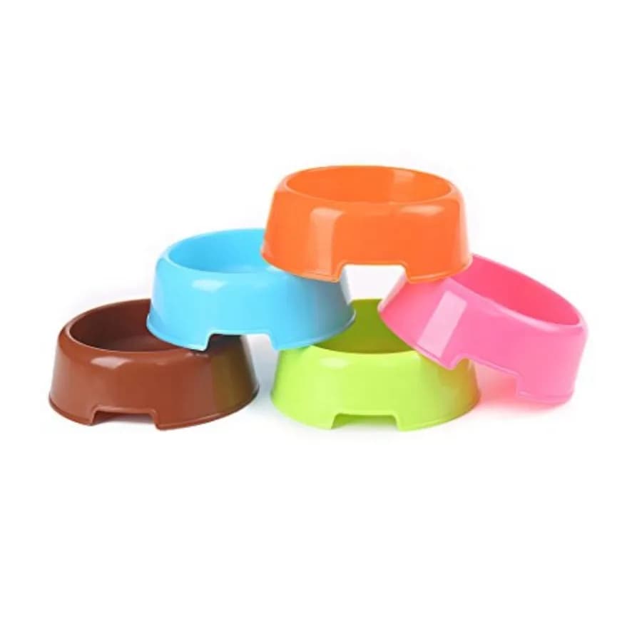 Set di 5 Ciotole in Plastica Colorata per Cibo e Acqua per Animali Domestici, Cani, Gatti, Cuccioli, Conigli - Colore Casuale