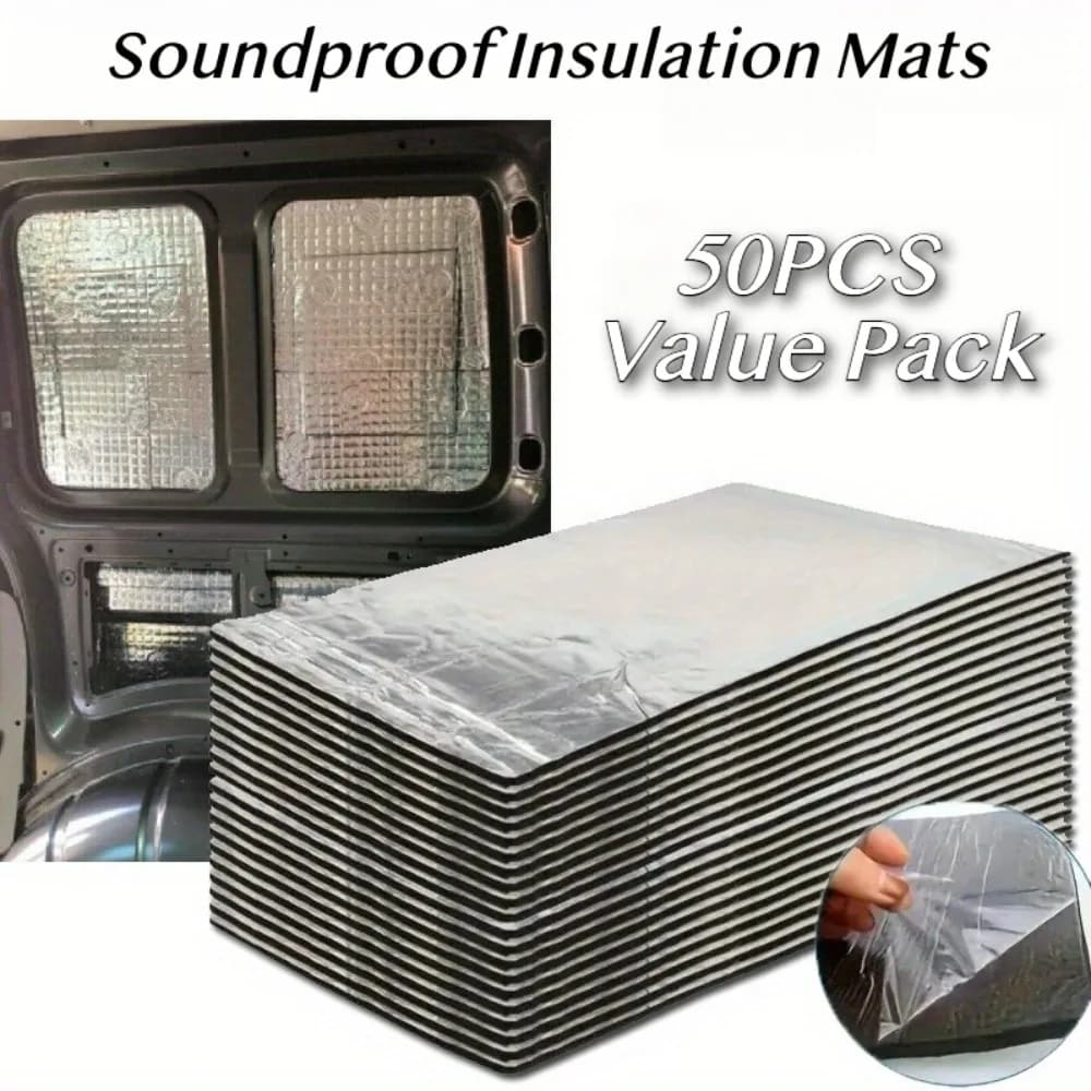 50PCS Value Pack Car Soundproof Insulation Mat for Vehicles Heat Shield Self Adhesive Noise Deadening Pad for Door Roof Engine