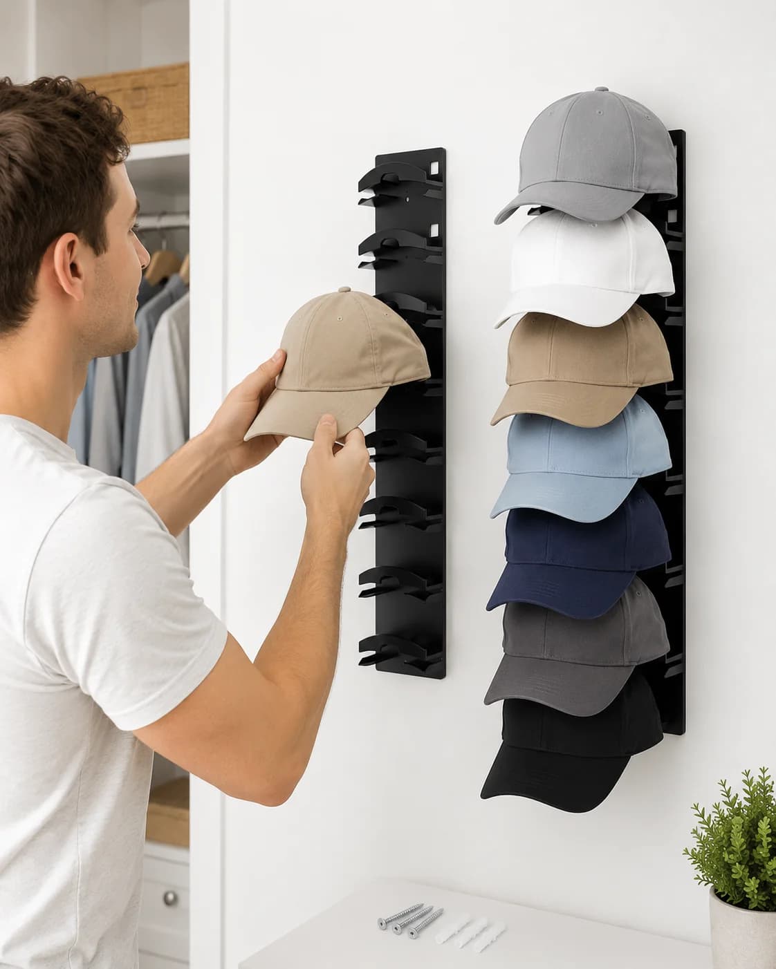 Wall Mounted Hat Organizer Rack for Baseball Caps Black Closet Door Storage Display Holder