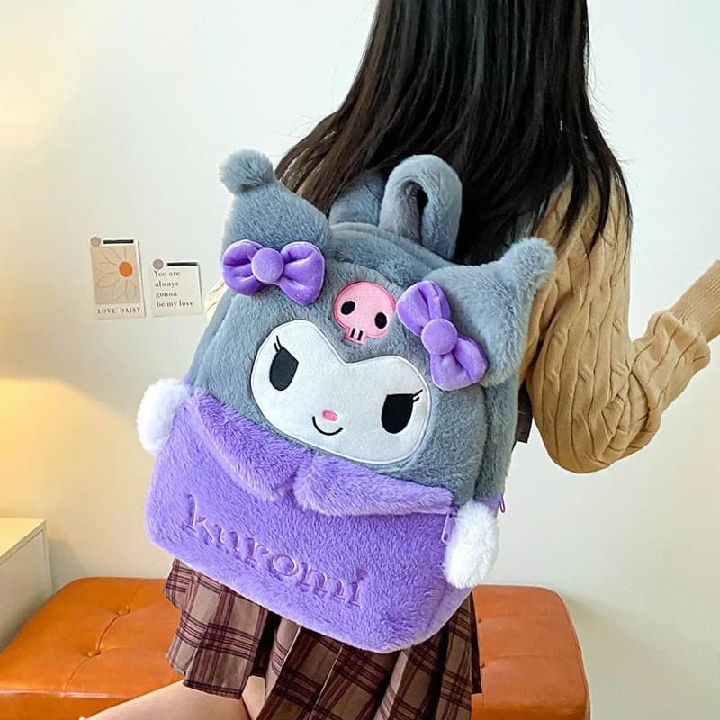 Zaino Grande Sanrio Hello Kitty 2026, Borsa a Tracolla Cartoon Fuzzy con Cinnamoroll, Kuromi, My Melody, Regalo di Natale per Ragazze