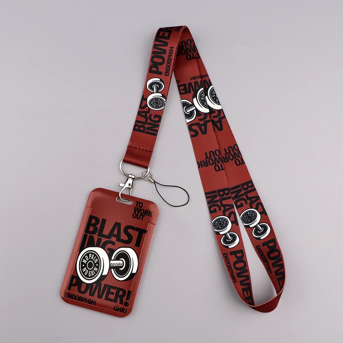 Dumbbell Blasting Power Card Holder Keys Lanyard Neck Strap for Card Badge Gym Phone Straps Keychain Keyring Accessories Gifts