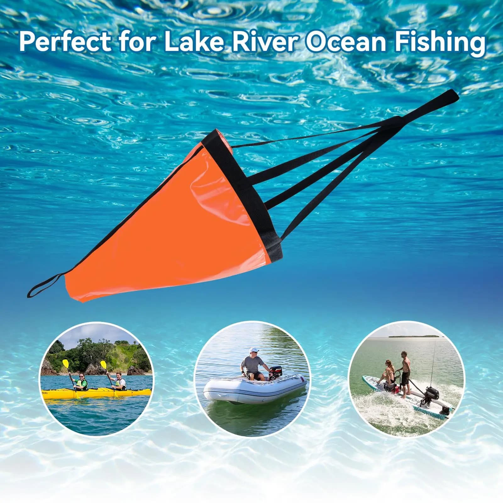 Goture 19"/24"/42"/53 pollici Drift Sock Sea Anchor Drogue con 30ft Kayak Corda da traino Linea Boa Palla per pesca Barca da traina Calzino