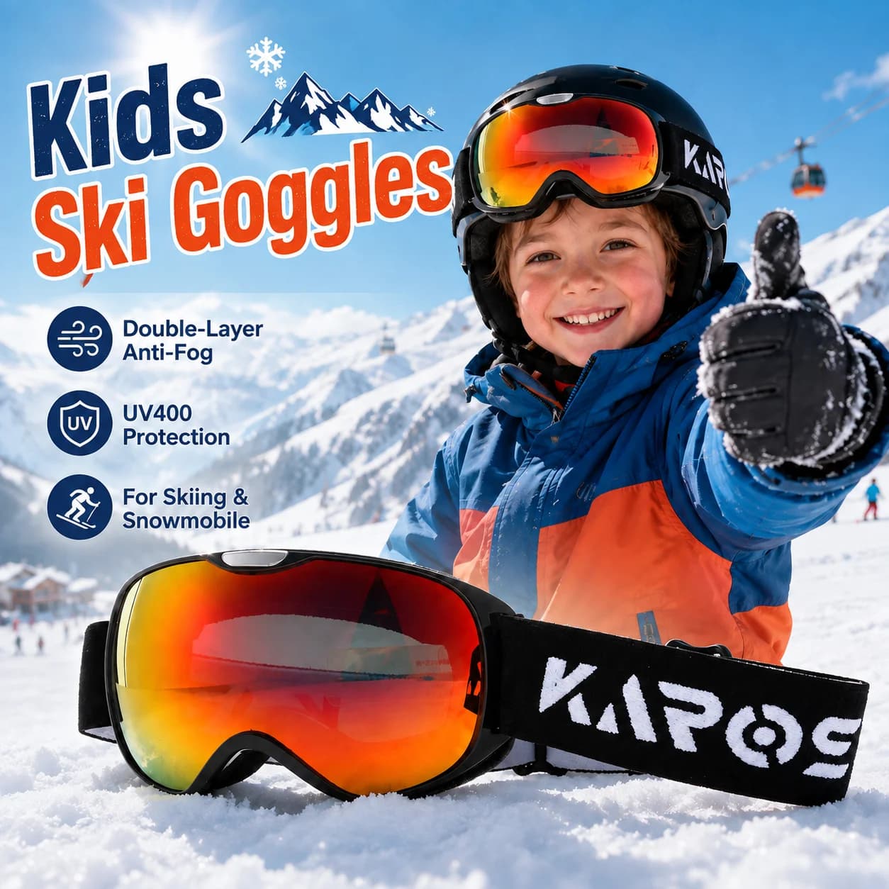 Karos Children Ski Goggles Double Layer Anti Fog UV400 Protection Glasses New Design Winter Sports Snowmobile Snowboard Eyewear