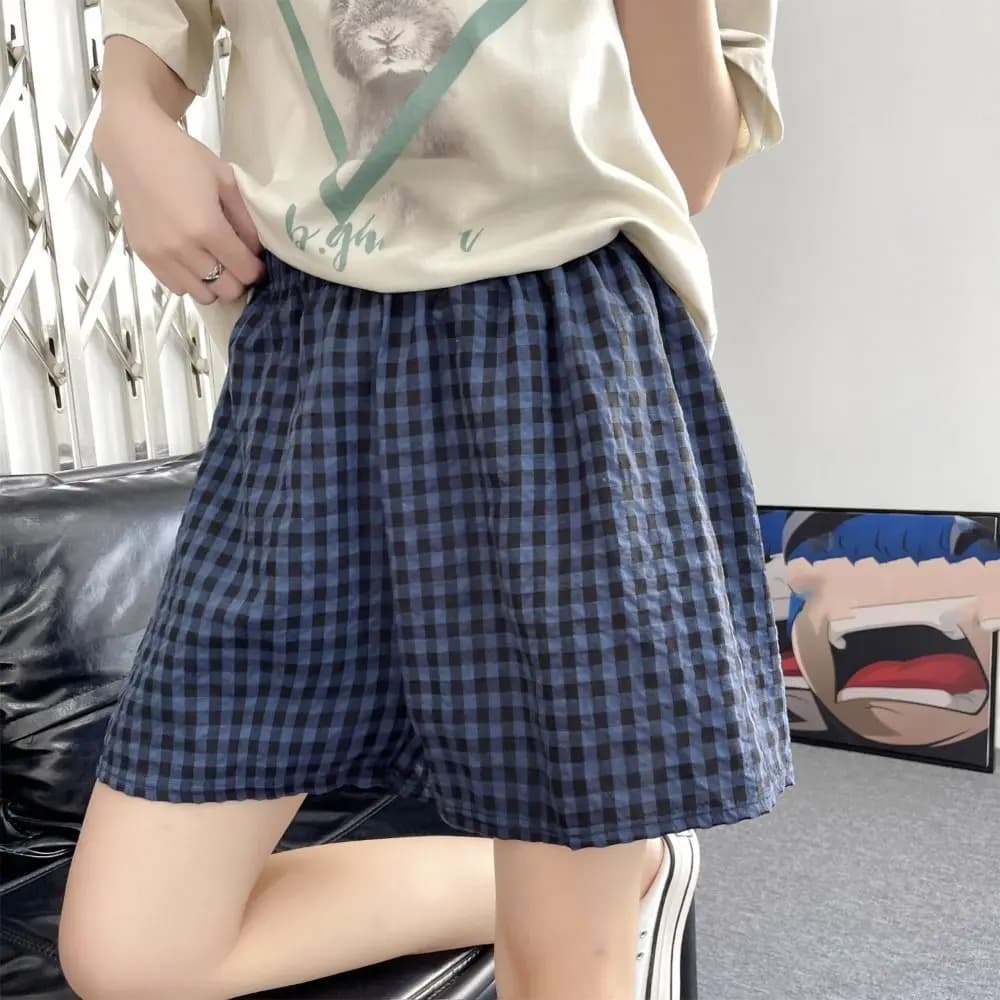 Pantaloncini da donna a quadri color caramella alla moda, larghi, estivi, a vita alta, per pigiama e pigiameria, per adolescenti