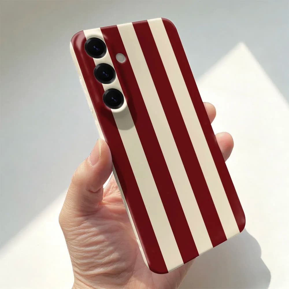 Custodia Rigida a Righe Rosse e Bianche per Samsung A55 54 53 52 71 73 12 13 14 15 16 17 23 25 26 32 34 35 36 - Cover Protettiva in PC
