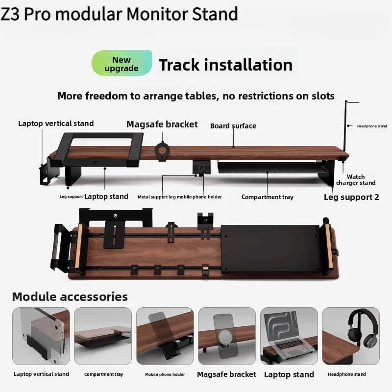 Z3 Pro Riser per monitor modulare Supporto per ascensore da tavolo in legno massello Supporto per schermo per computer Sistema ergonomico per organizer da scrivania