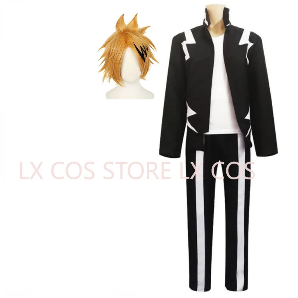 Anime Kaminari Denki Costume Cosplay Halloween Stage Set completo T-shirt + pantaloni + parrucca giacca