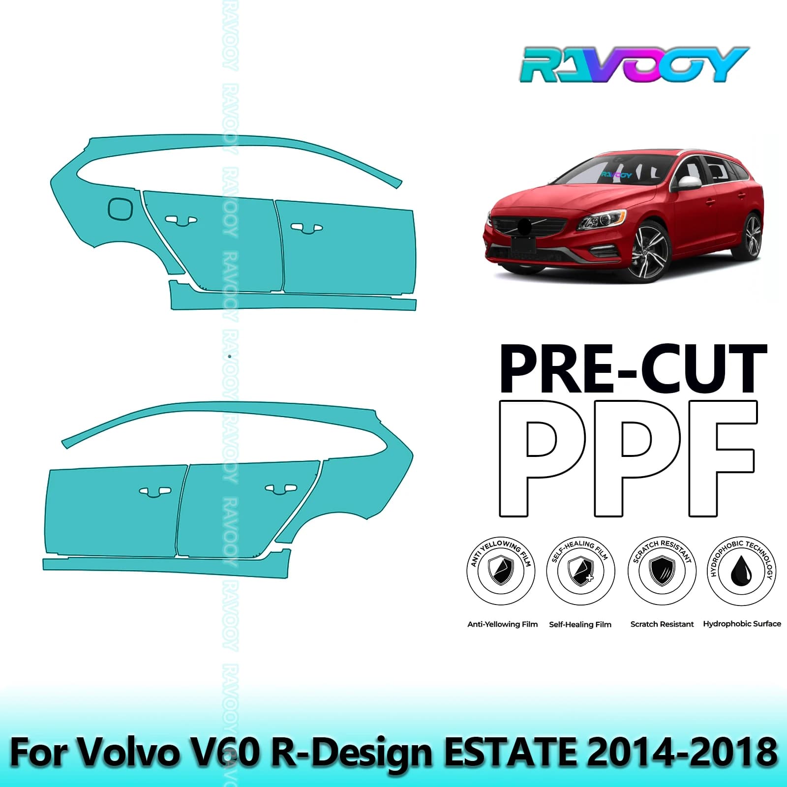 For Volvo V60 R-Design ESTATES 2014-2018 8.5mil Trasparente Opaco Pre-Cut PPF Door and Pillar A/B Kit Protection Film TPU Set