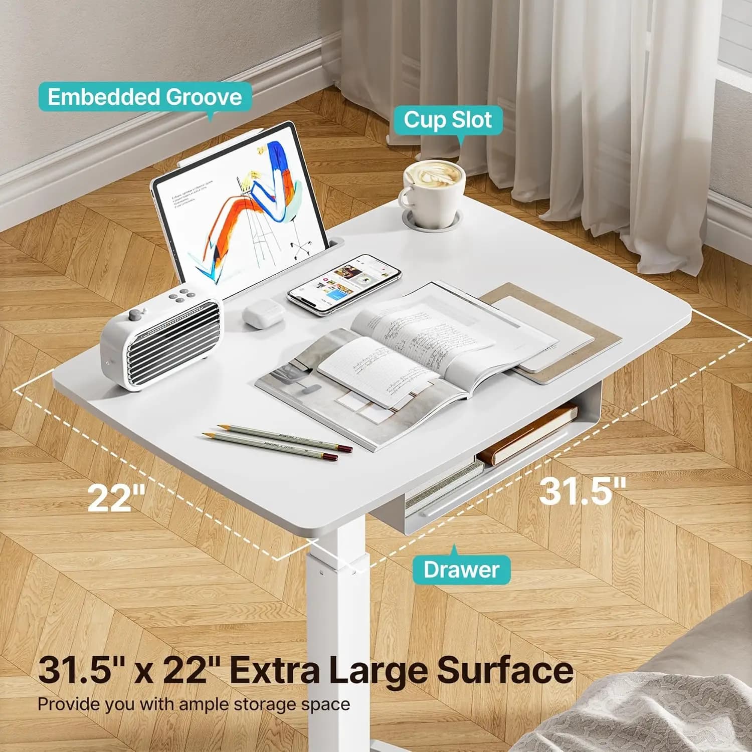 Scrivania con rotelle in piedi - 31,5' X 22' Estendi la scrivania abrasiva per l'aula, altezza regolabile fino a 44,3' Tavolo per laptop mobile, vendita calda