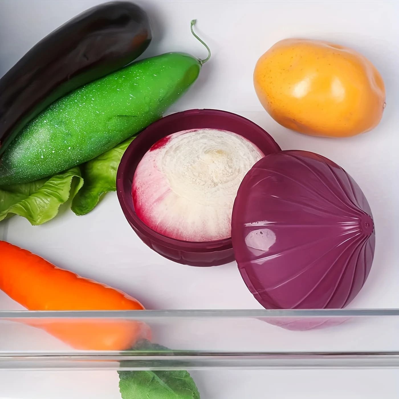 Contenitori per alimenti da 1 pezzo, a forma di limone e cipolla, multiuso, adatti al congelatore, con coperchio ribaltabile, lavabili a mano, contenitori in plastica resistente