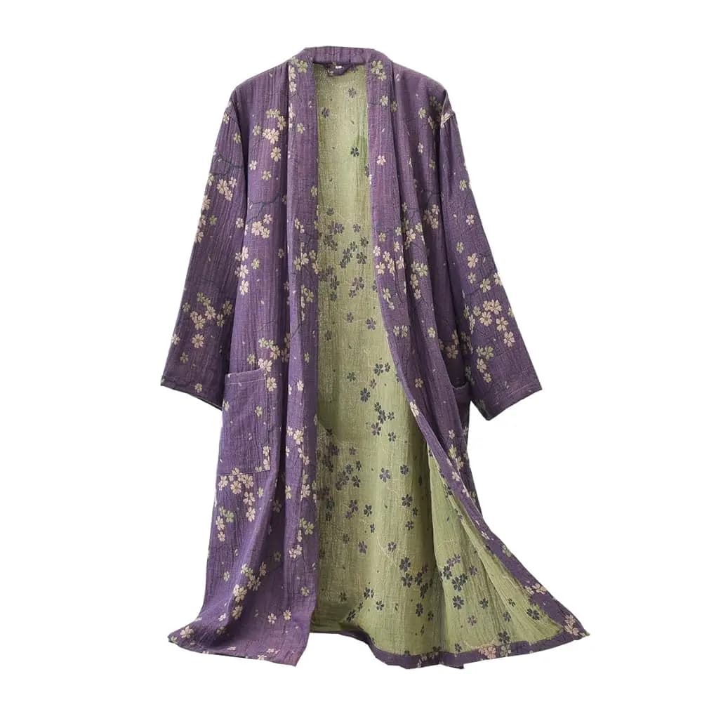 Set Pigiama in Garza di Cotone Jacquard Stile Yukata Giapponese, Morbido e Traspirante per Donne
