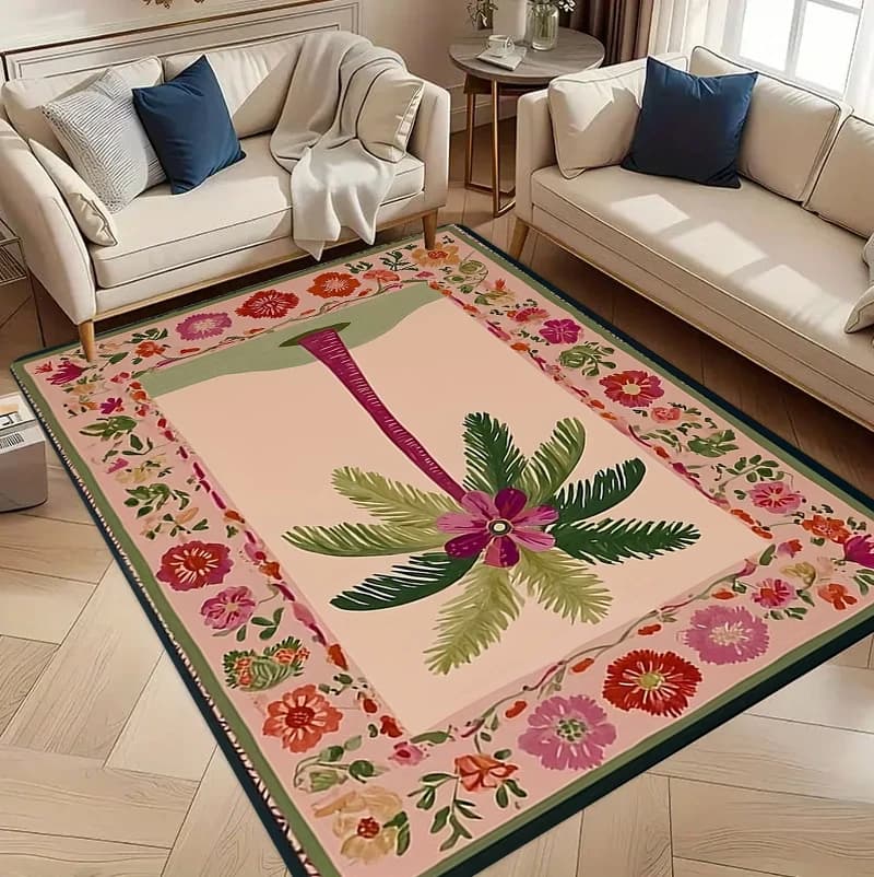 Tappeti con Stampa Floreale e Faunistica in Stile Pastorale Americano per Soggiorno e Camera da Letto, Tappeto Antiscivolo di Grandi Dimensioni per Arredamento Casa