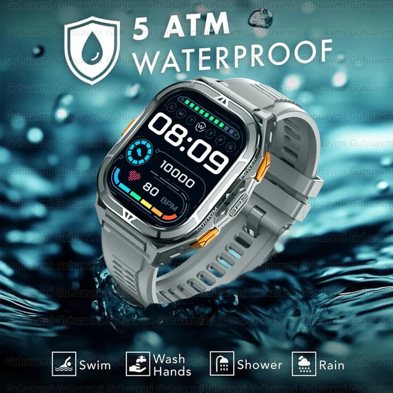 GUHUAVMI TANK X5 Smartwatch 5ATM GPS impermeabile Monitoraggio a doppia frequenza 1.96 "AMOLED 530mAh Bussola 170+ Sport Fitness Tracker