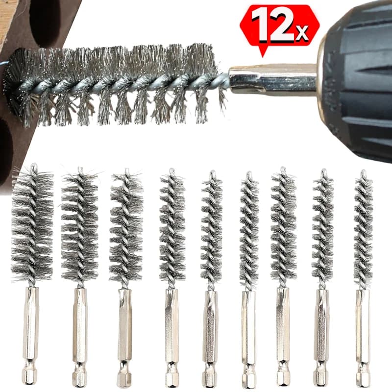 Kit di Spazzole Metalliche per Trapano, Spazzole per Pulizia Tubi in Acciaio Inox, Attacco Esagonale per Trapano Elettrico per Rimozione Ruggine e Pulizia Carbonio