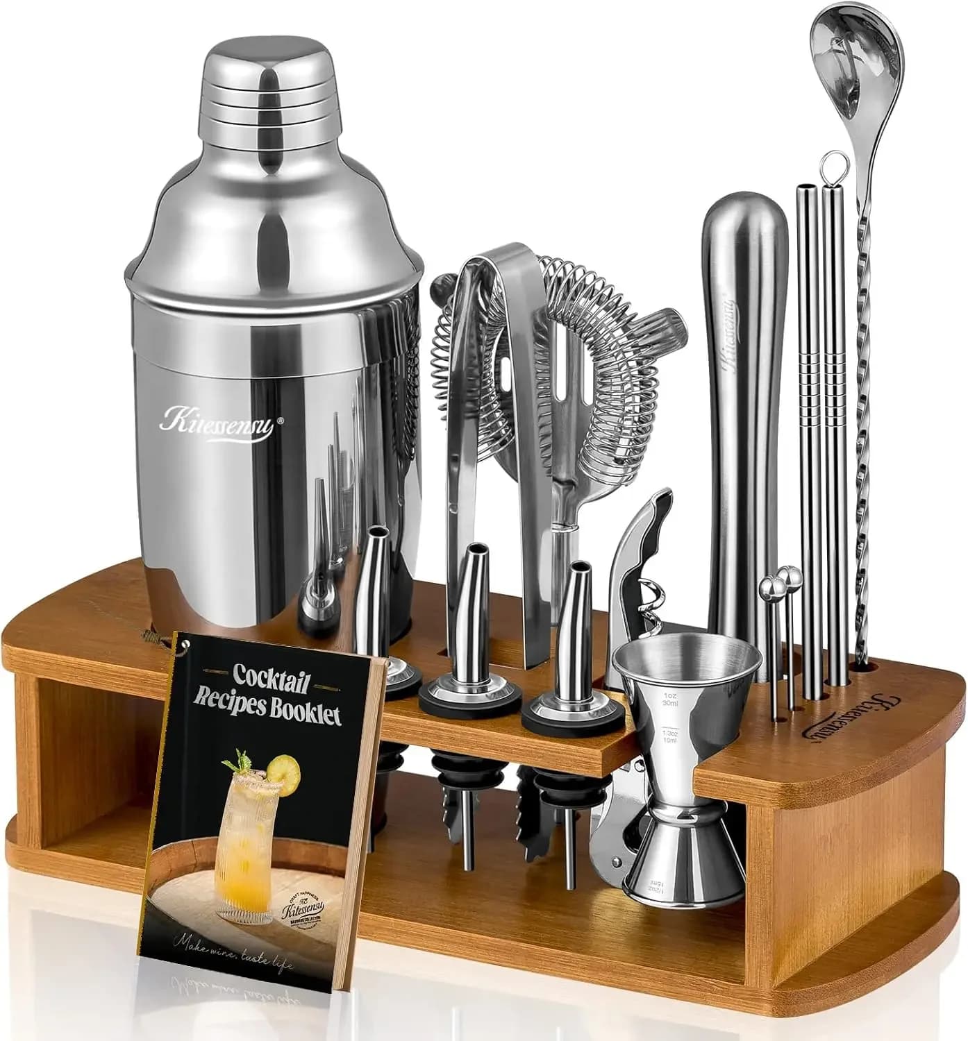 Cocktail Shaker Set Bartender Kit with Stand - 18/8 Stainless Steel, Essential Bar Tools for Home Mixology