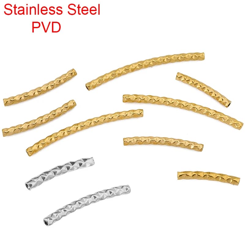 10 pezzi di perline distanziatrici curve in acciaio inossidabile PVD 15 20 30 mm non sbiadiscono mai perline tubolari per collane per realizzare risultati di forniture di gioielli