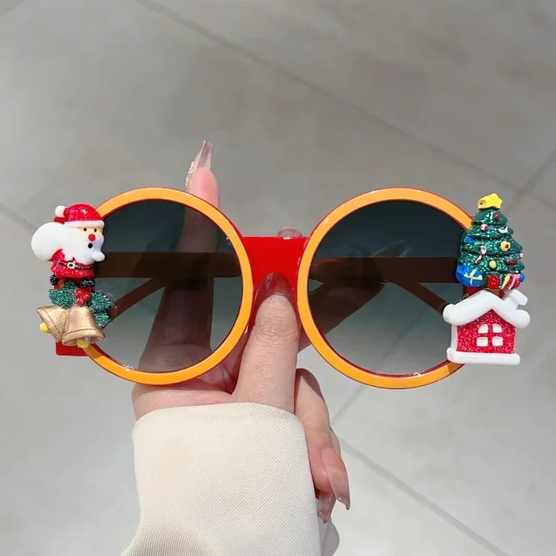 KAMMPT Occhiali da sole rotondi oversize Moda Sfumature decorative natalizie carine Occhiali da sole per feste originali sfumati alla moda