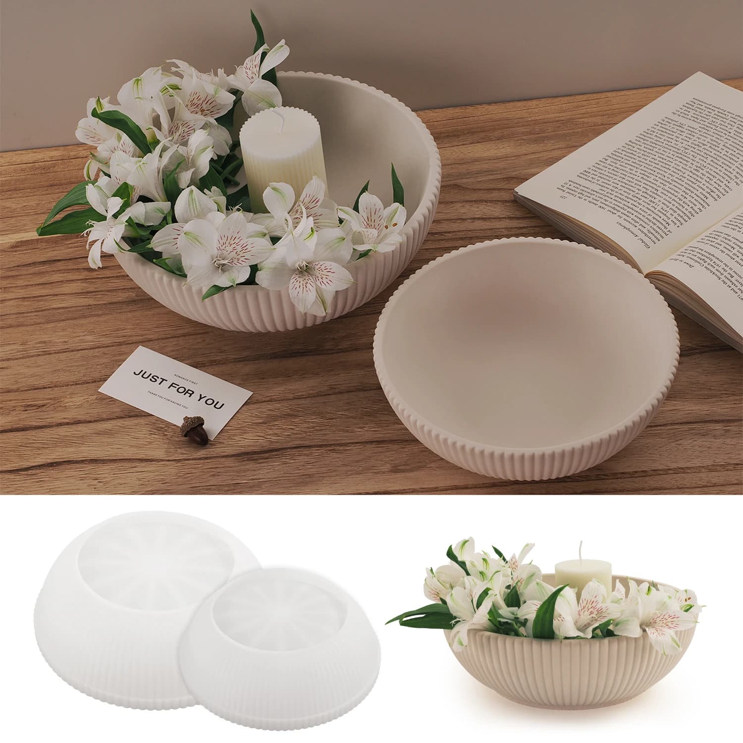 Stampo in Silicone scatola di immagazzinaggio in calcestruzzo ciotola a righe Design vaso di candela profumata che fa fai da te portapenne in resina epossidica stampo per vaso di cemento