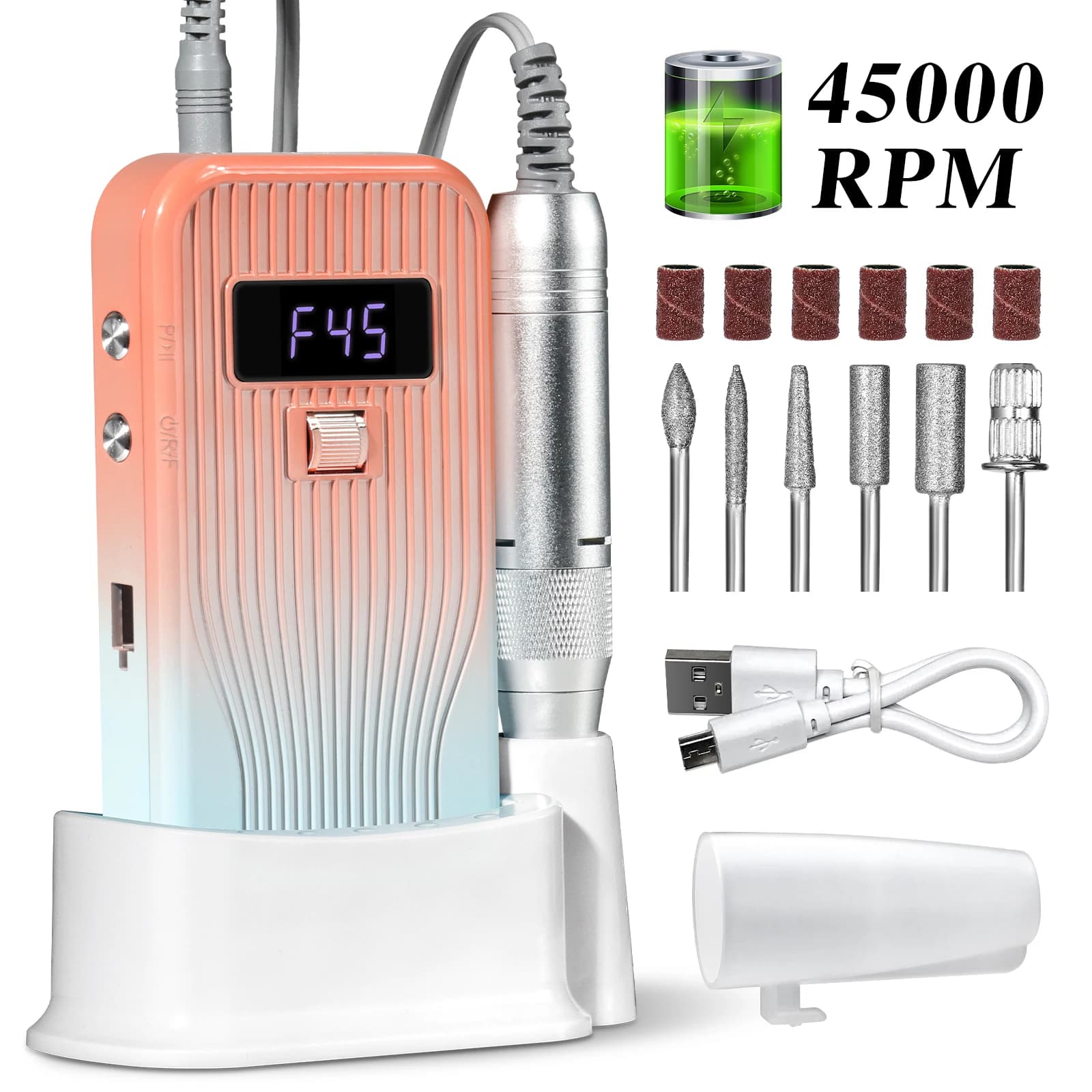 Trapano Elettrico Professionale per Unghie 45000 RPM, Ricaricabile, a Basso Rumore, Lucidatrice per Unghie in Gel, Strumento per Salone