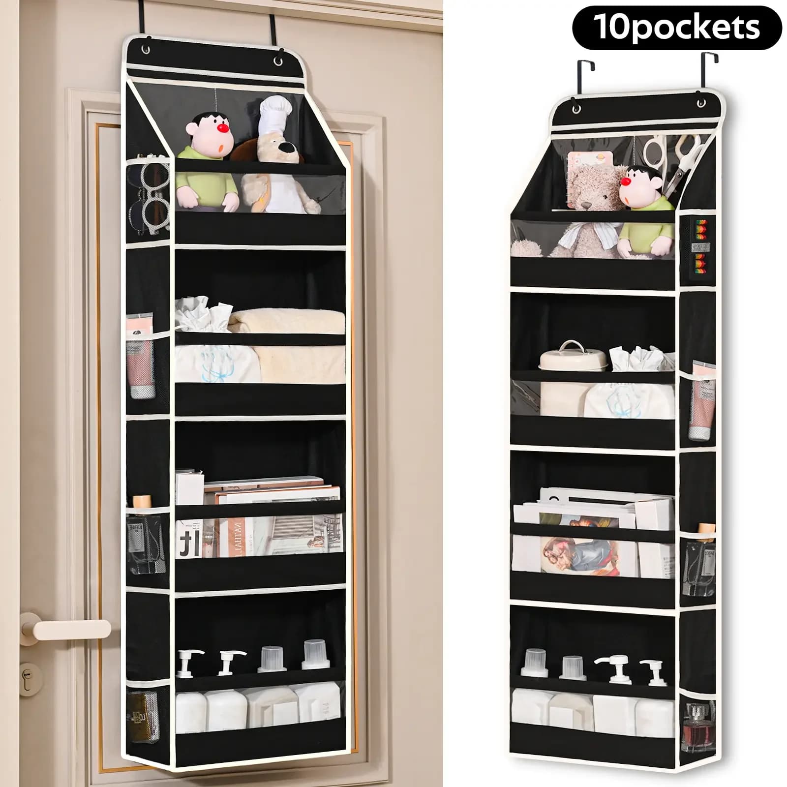 TAYTUU Over-The-Door Mesh Clothes Storage Organizer - 10 Large Pockets, 60 lb Capacity, Laundry & Bathroom Organizer, Room Acces