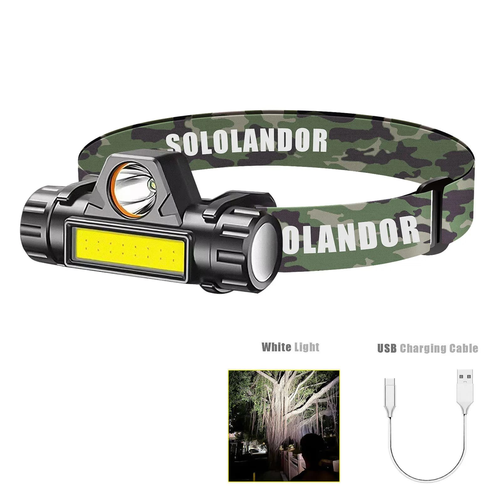 1PC Torcia frontale ricaricabile a LED COB, potente faro magnetico super luminoso, impermeabile, per la pesca all'aperto